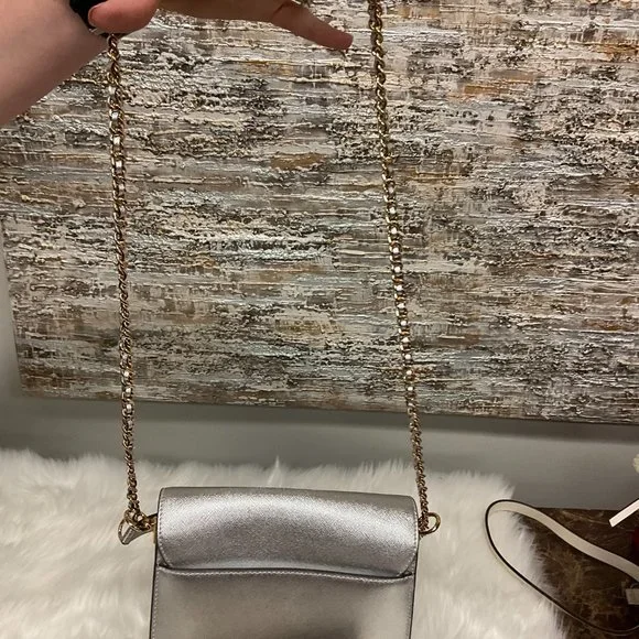 Tory Burch Robinson Mini Metallic Leather Adjustable Chain Strap Crossbody Bag
